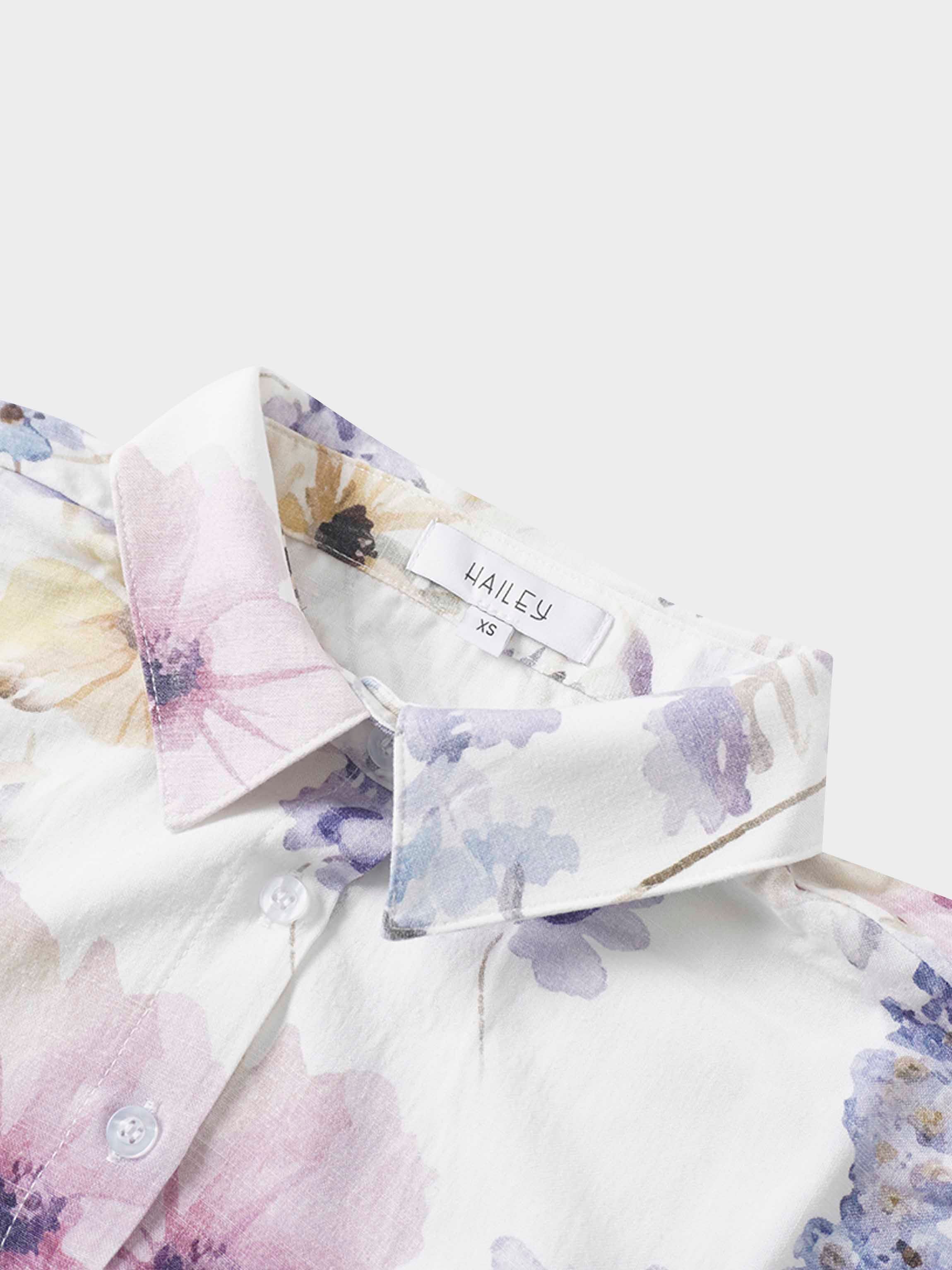 Printed Linen Blend Blouse-Scattered Flowers