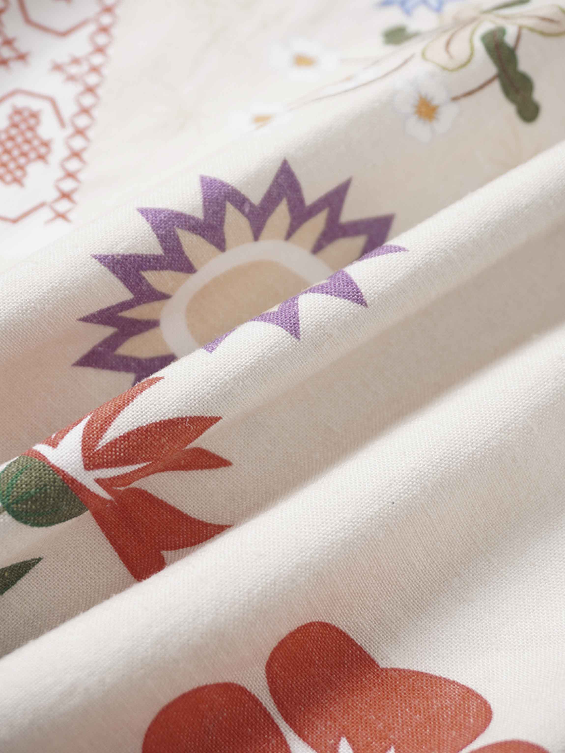 Linen Blend Crop Swing Top-Aztec Floral