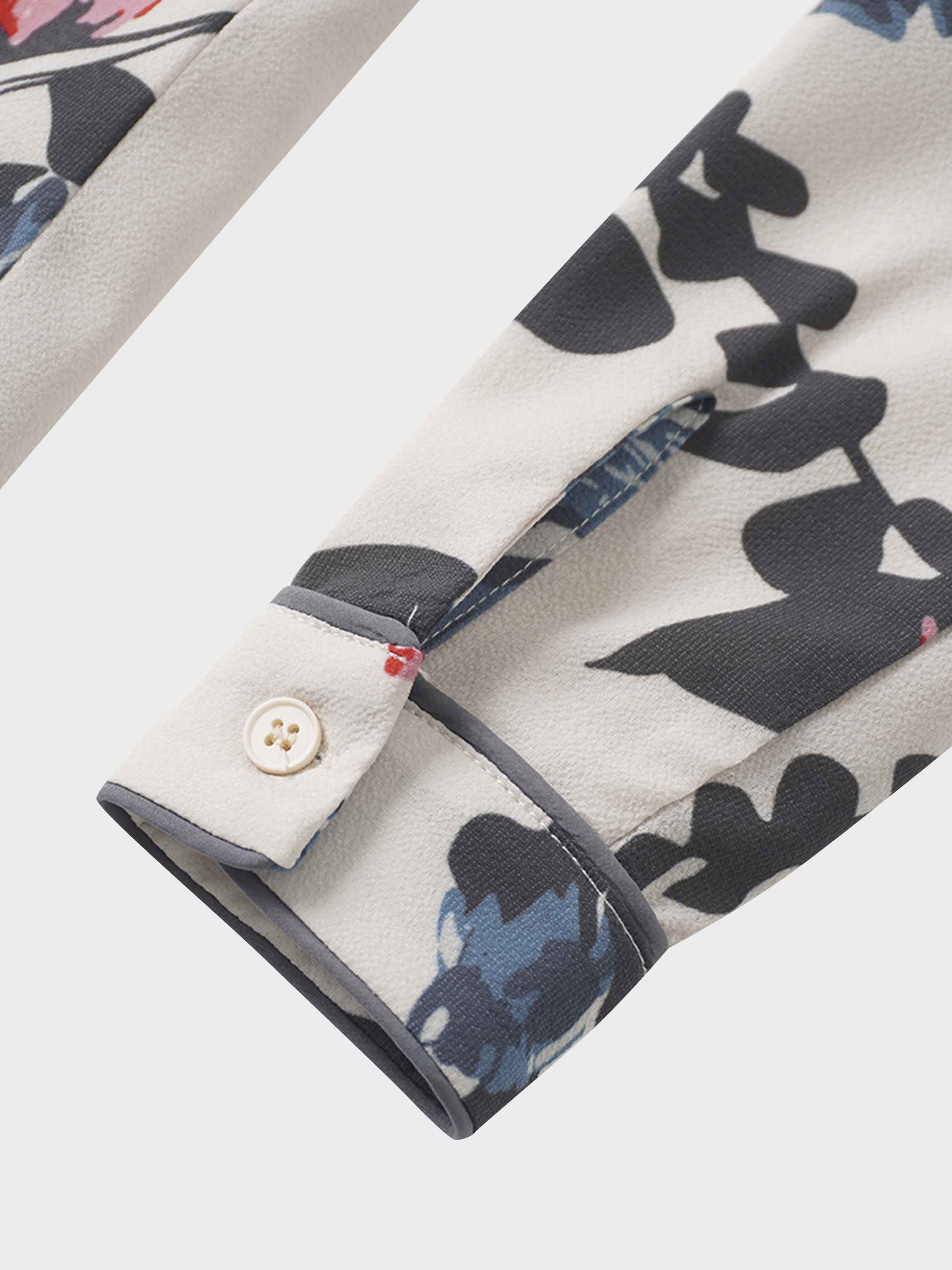 Piped Button Down Blouse-Floral