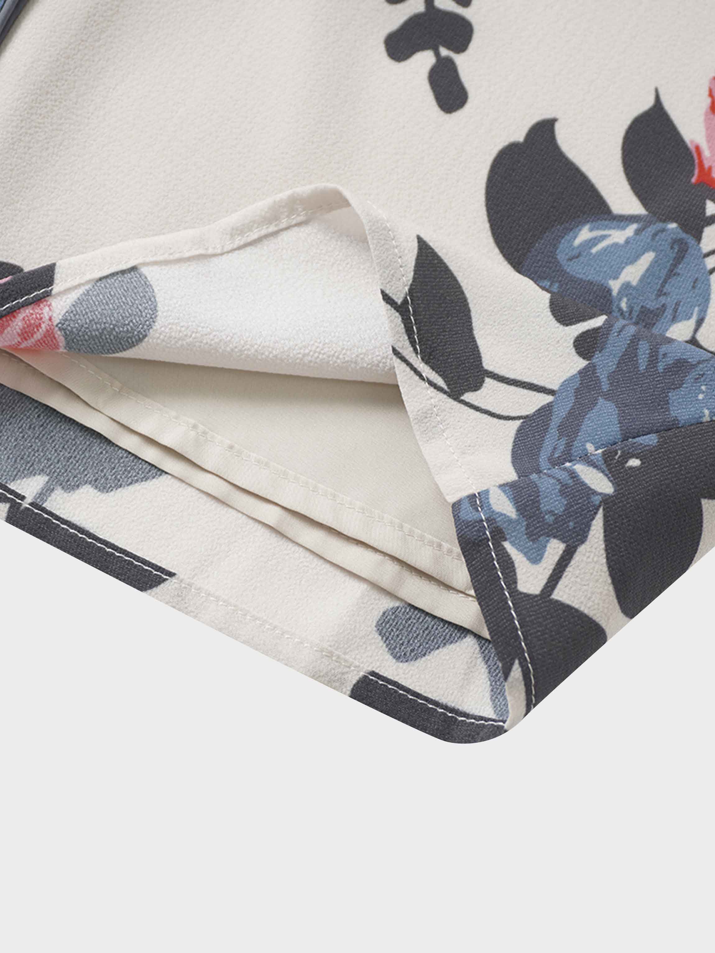 Piped Button Down Blouse-Floral