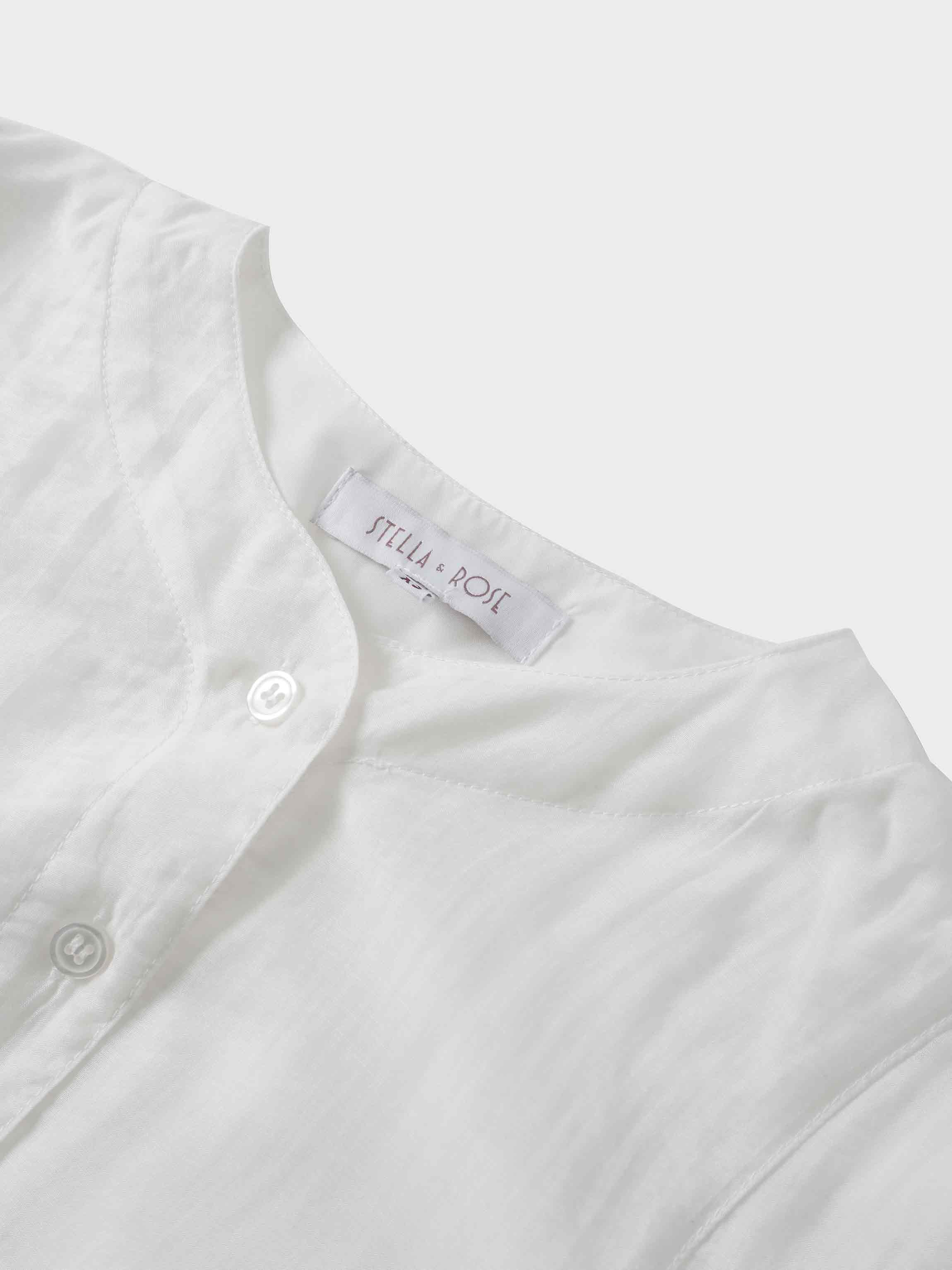 High V Neck Blouse-White