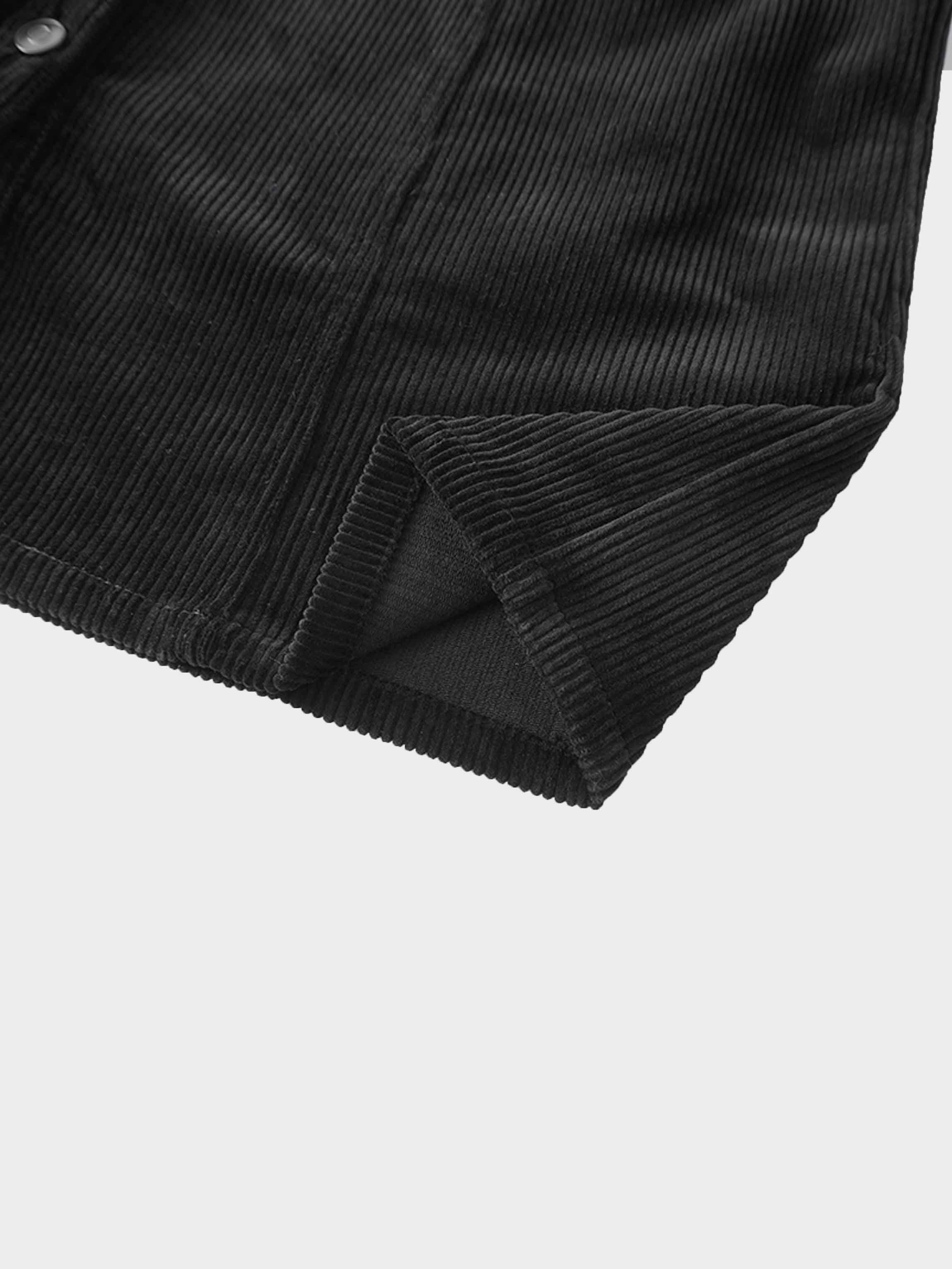 Button Down A-Line Corduroy Skirt-Black