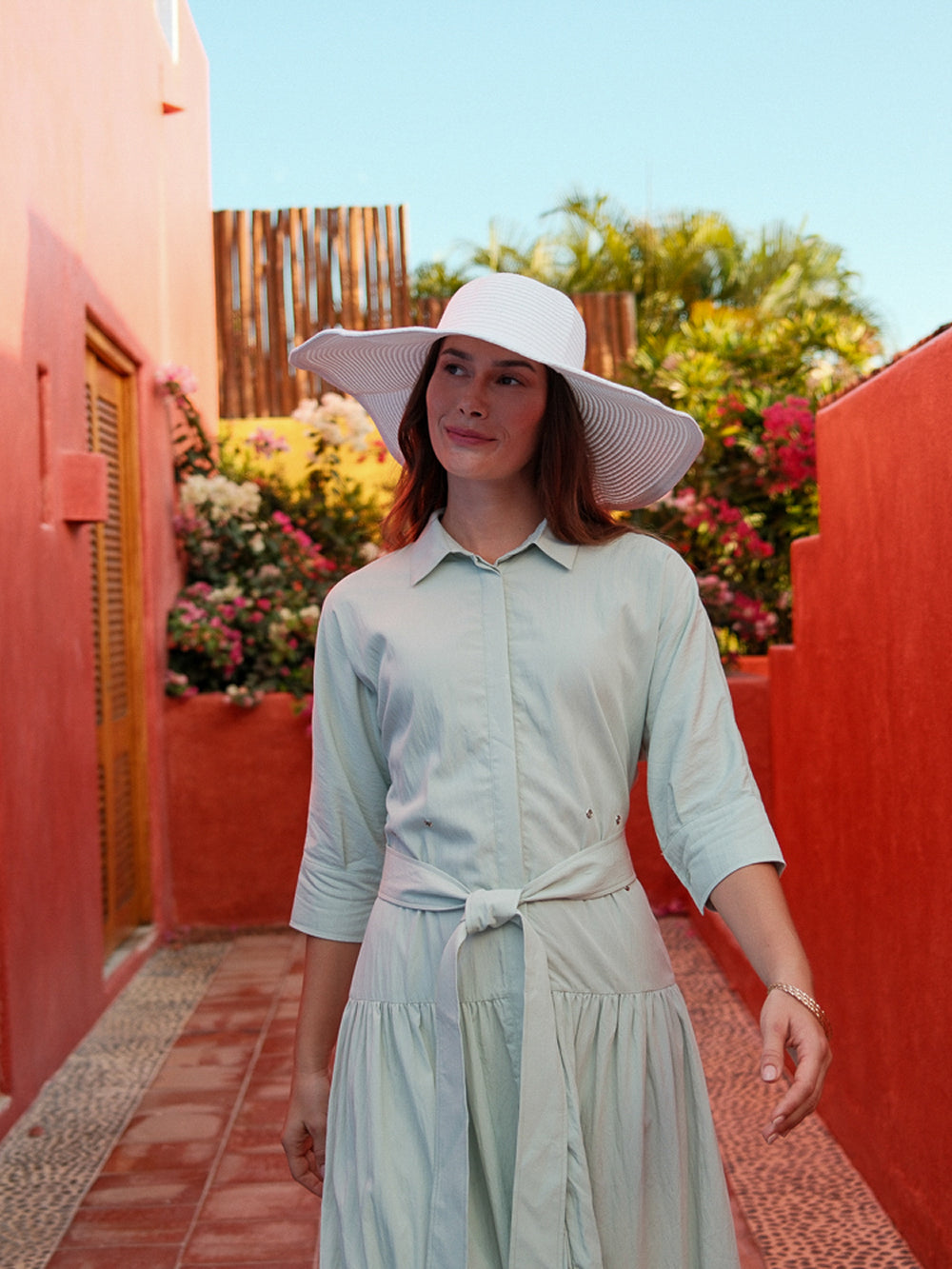 Cotton Yoke Gathered Dress-Mint