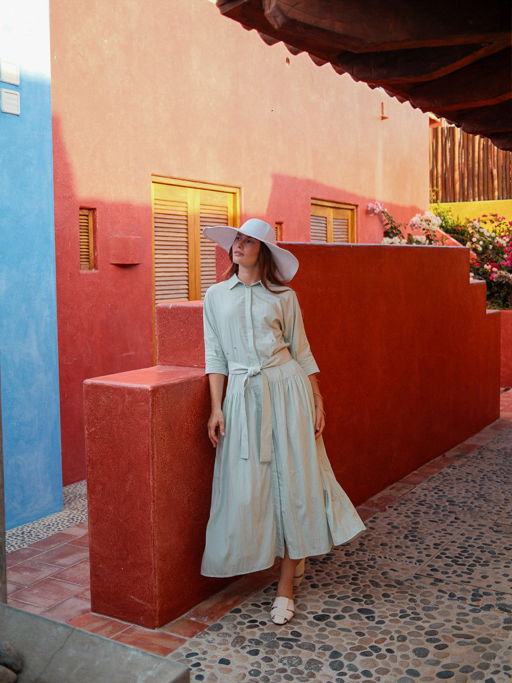 Cotton Yoke Gathered Dress-Mint