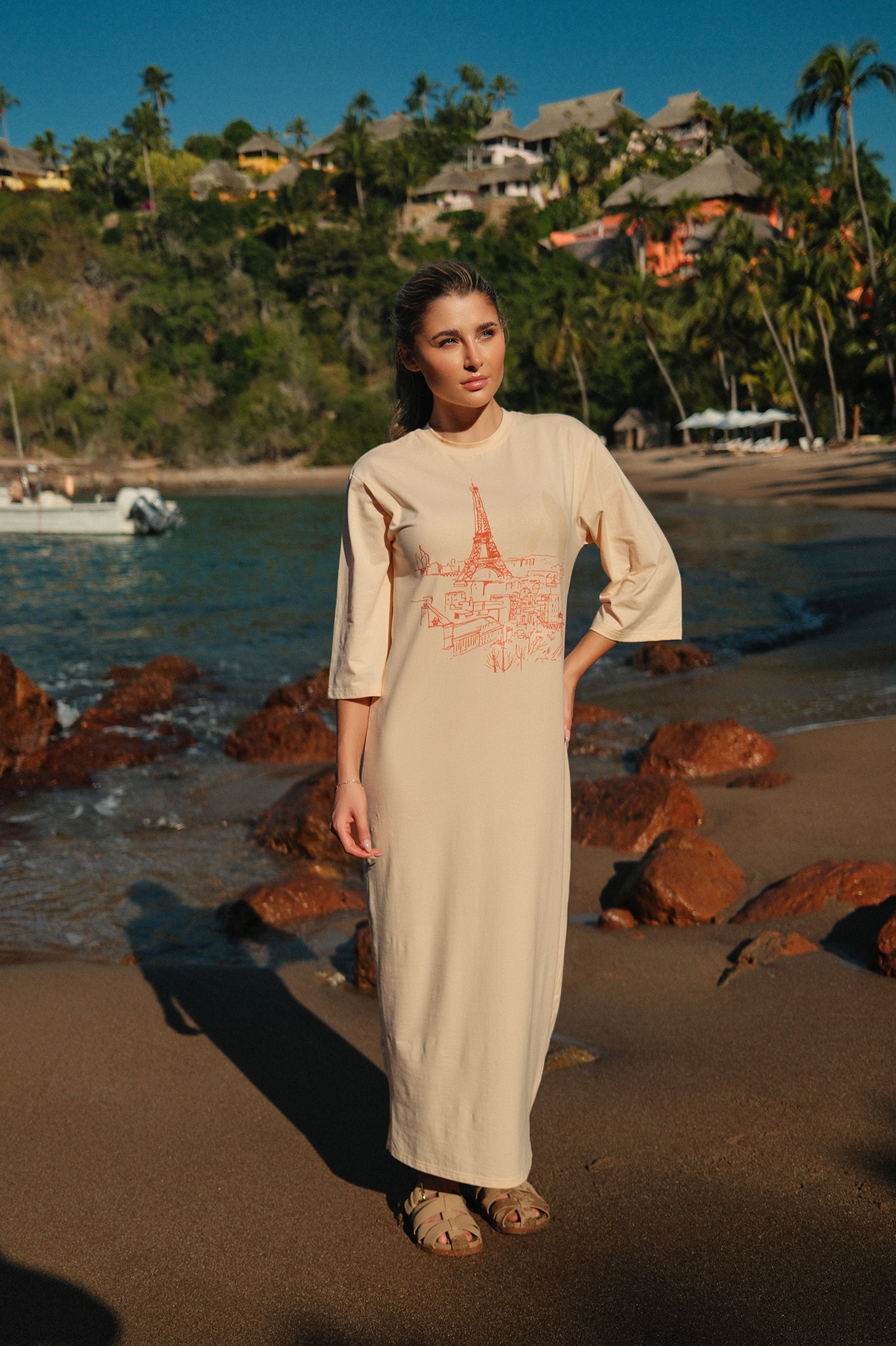 Maxi T-Shirt Dress-Yellow/Peach Tower