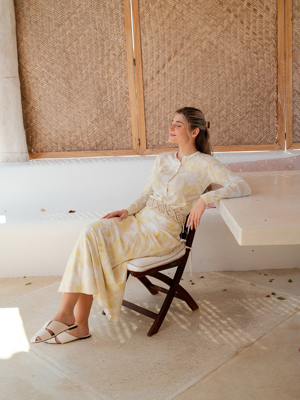 Printed Crinkle Slip Skirt-Yellow Floral