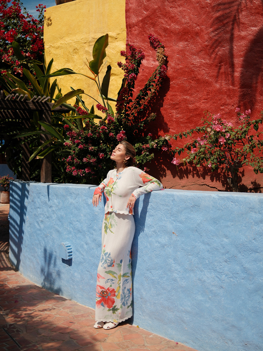 Wave Design Slip Dress-Coral Flower