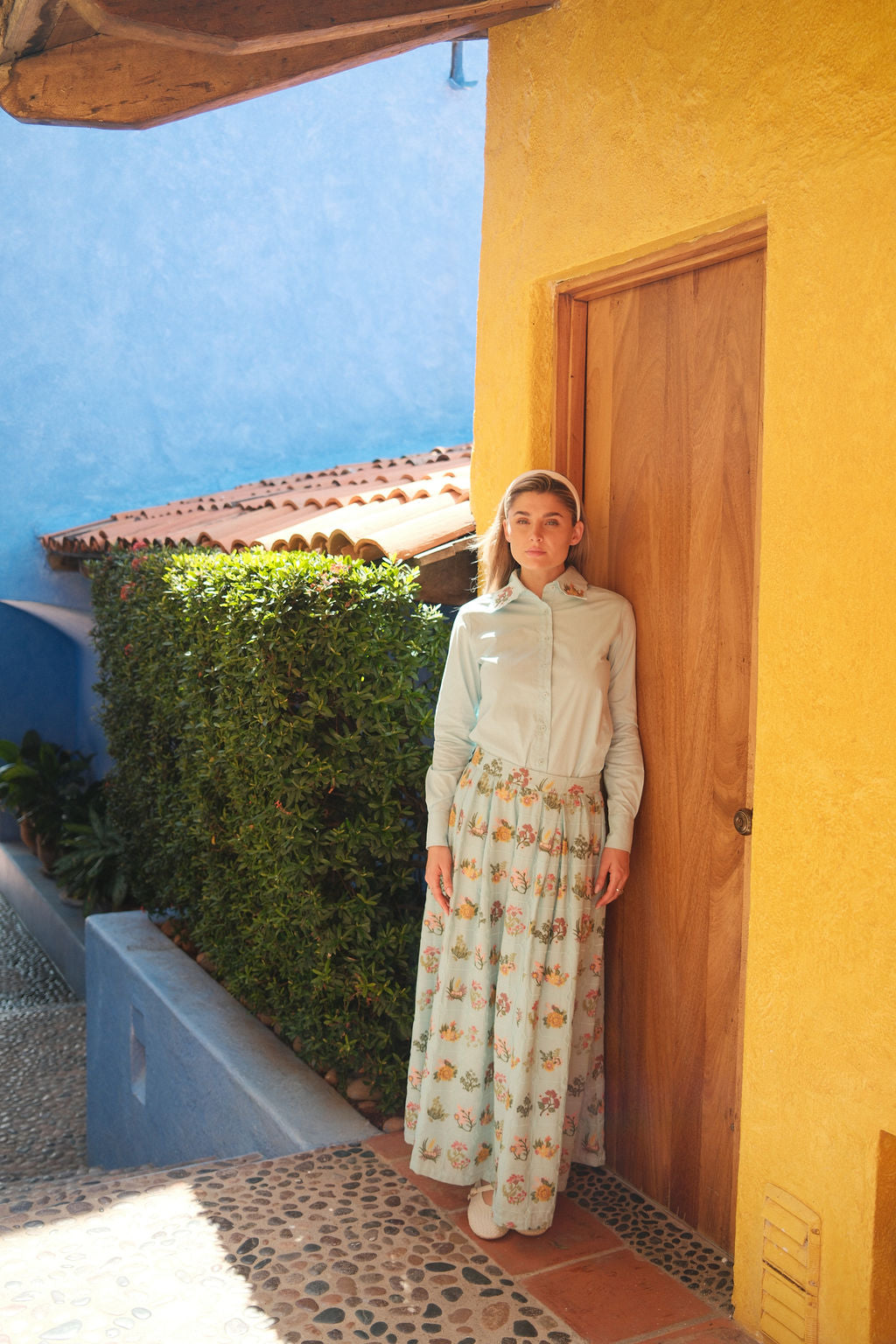 Embroidered Waisted Skirt-Mint