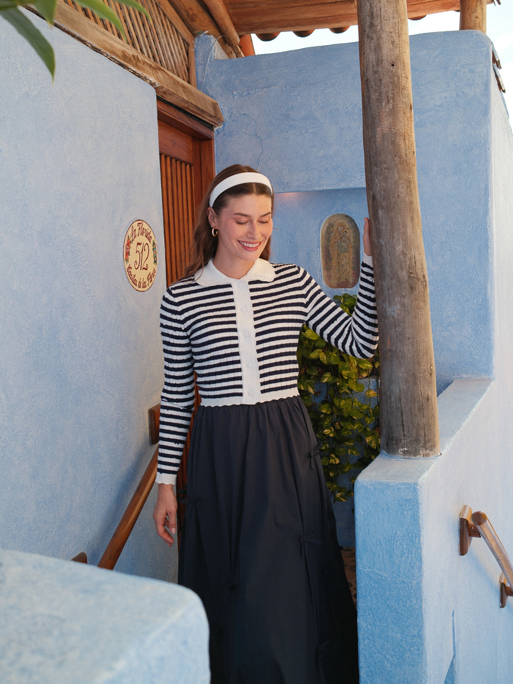 Scattered Bow Full Skirt-Navy