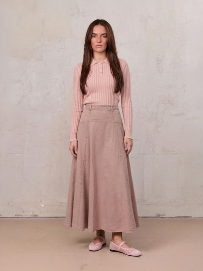 Denim Yoke Circle Skirt-Washed Pink