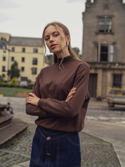 Embossed Crown Sweatshirt-Brown