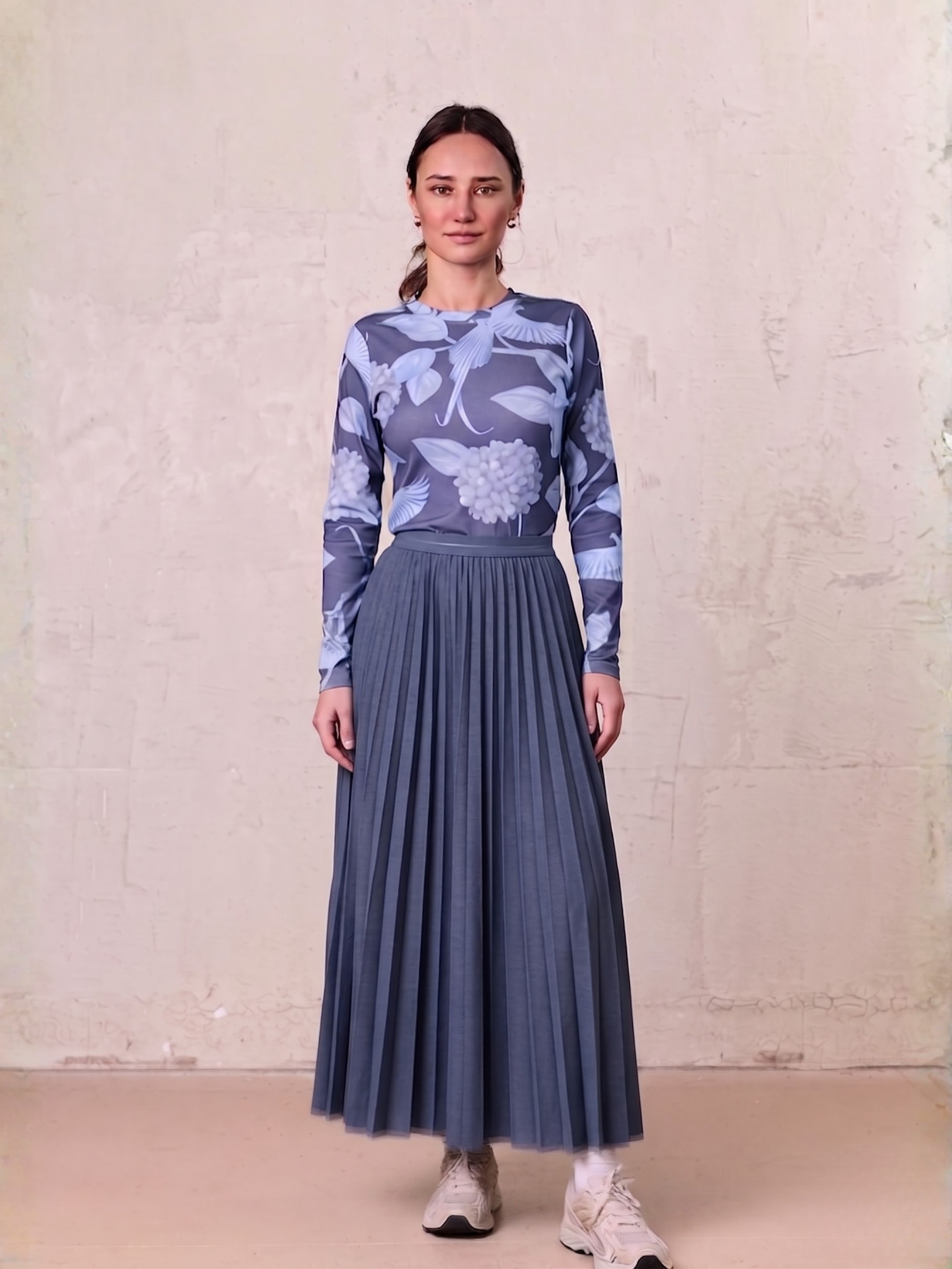 PLEATED SKIRT 37"-DENIM DARK BLUE