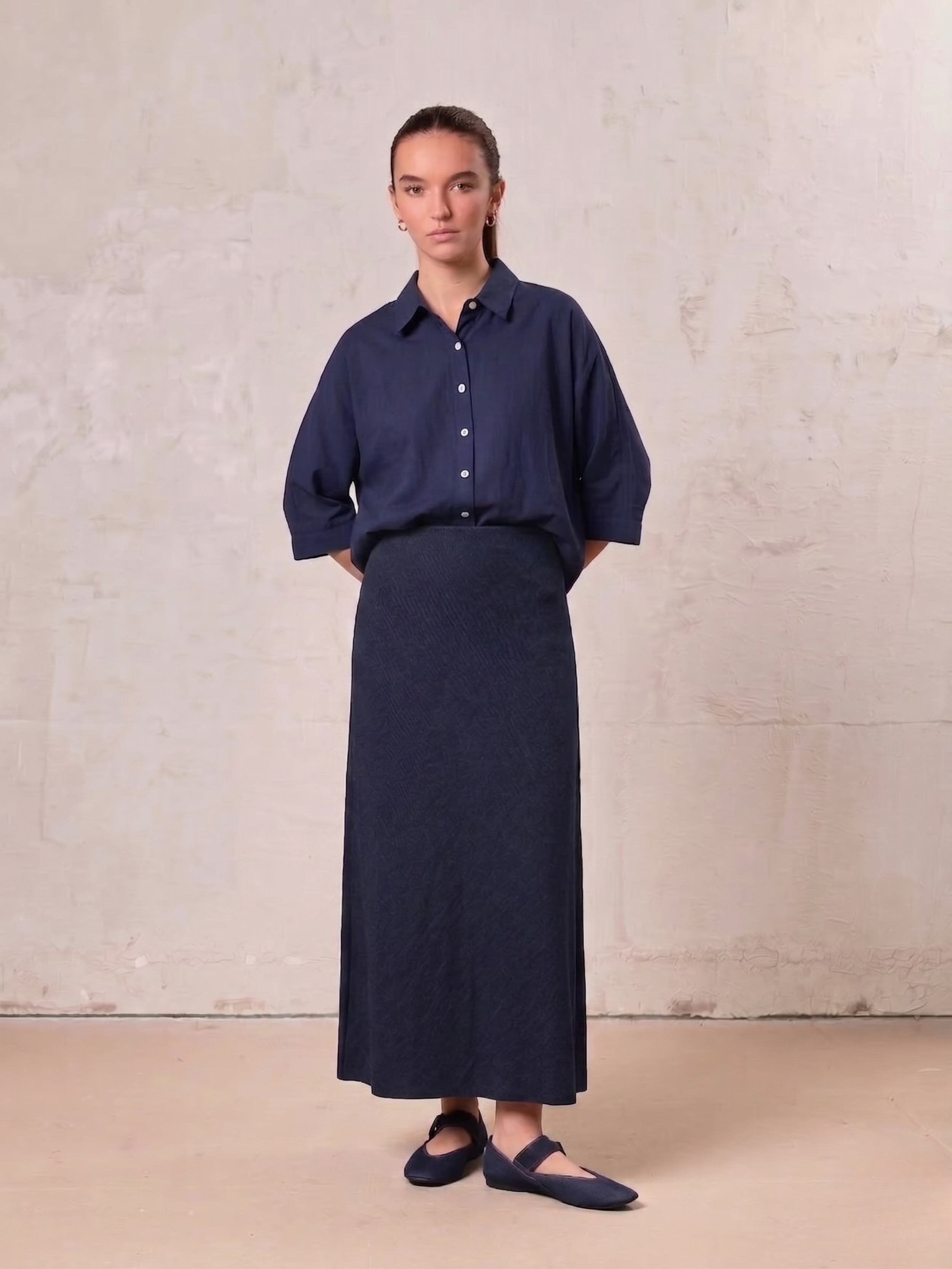 Classic Denim Skirt 37"-Dark Blue