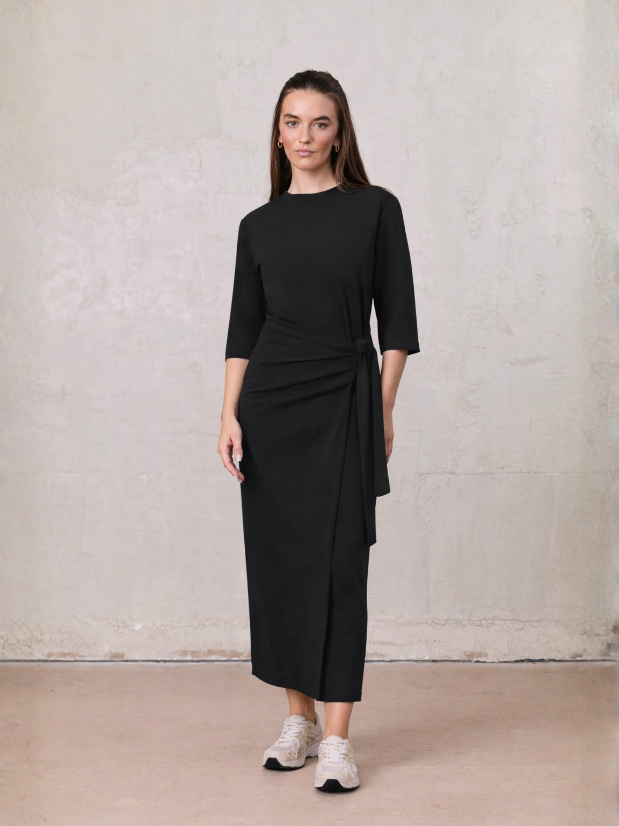 Side Tie T-Shirt Dress-Black