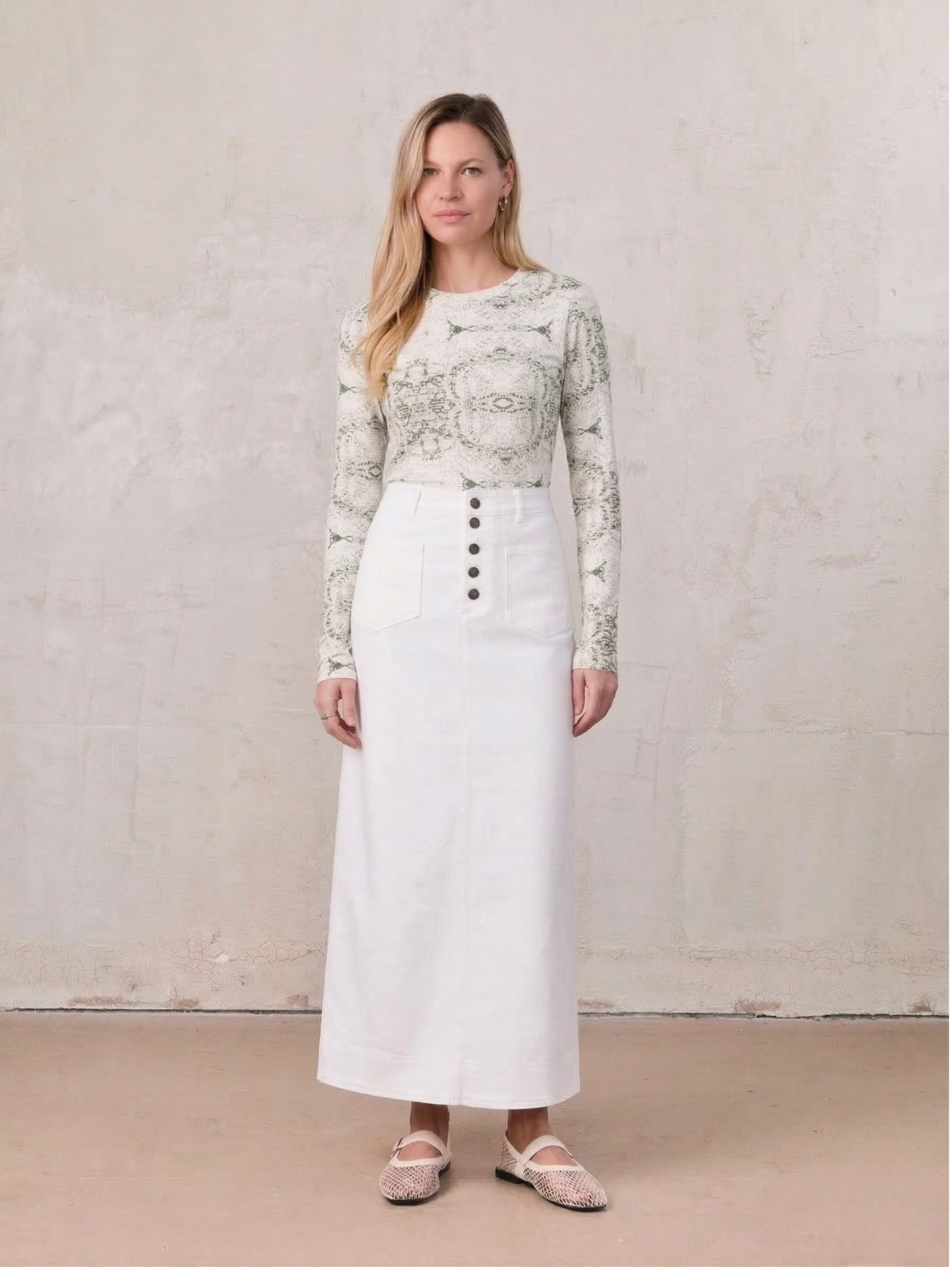 Straight Maxi Denim Skirt-White