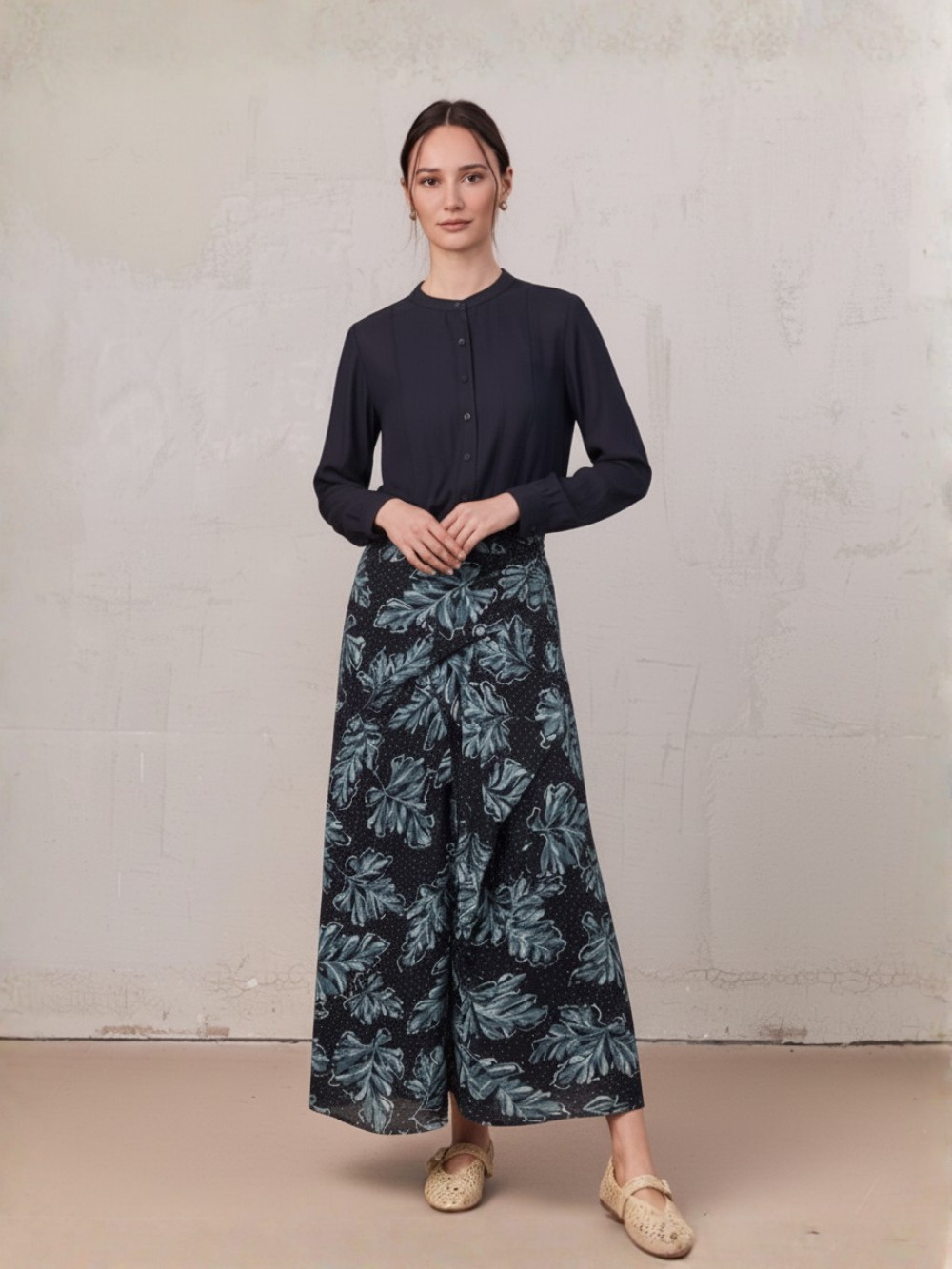 Gathered Overlay Skirt-Blue Floral