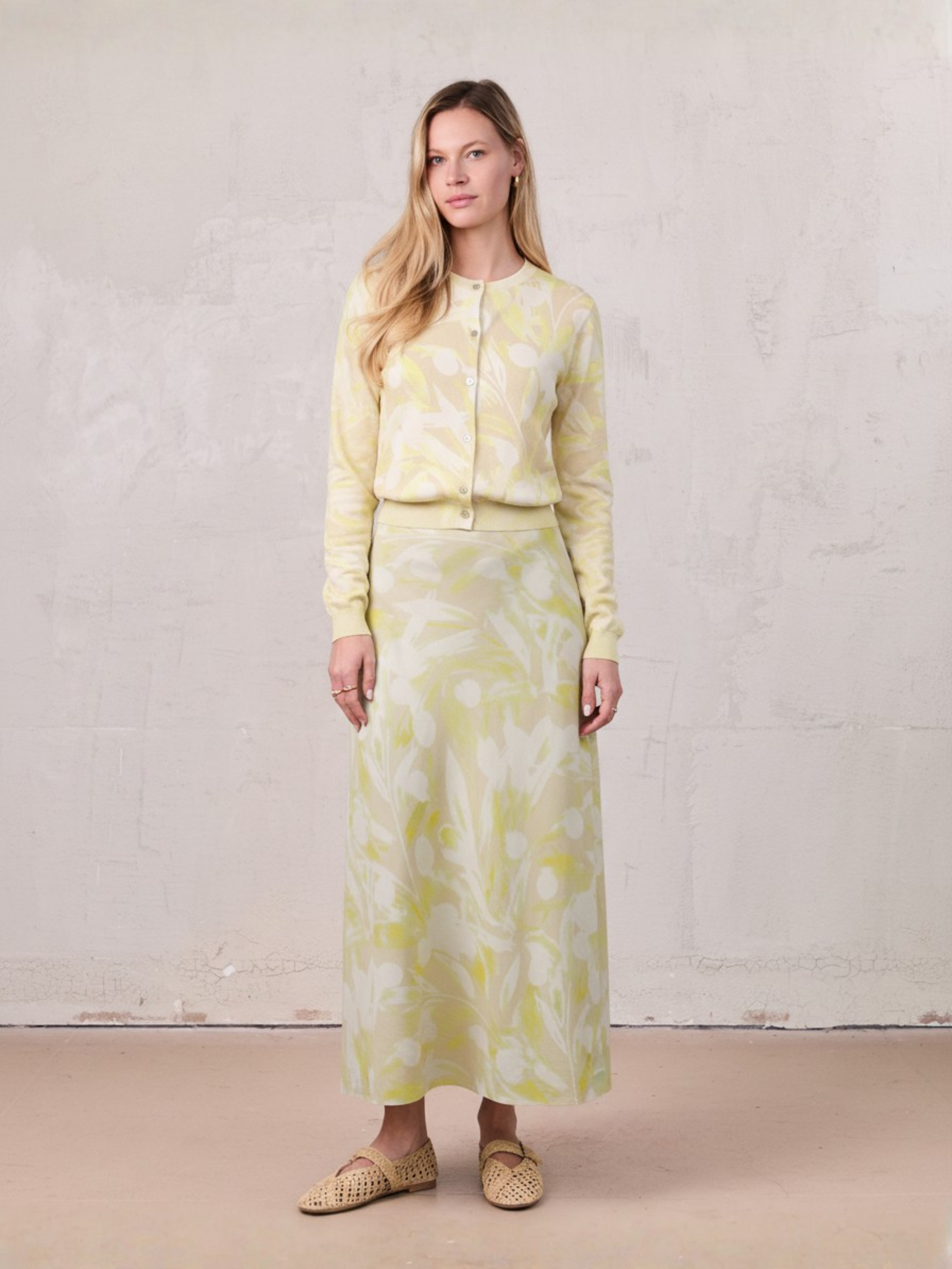 Printed Crinkle Slip Skirt-Yellow Floral