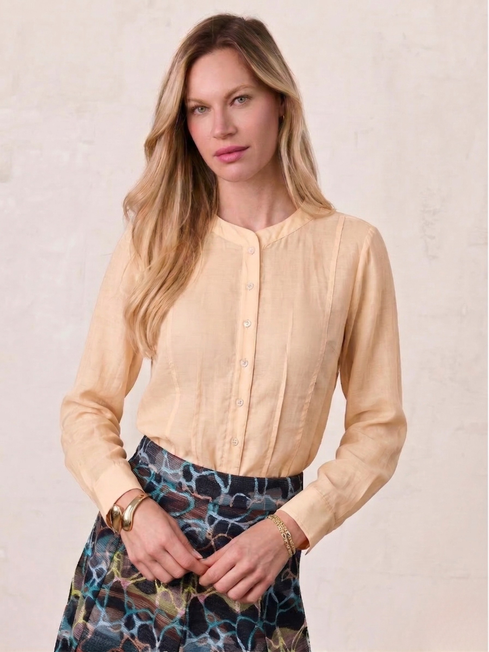 High V Neck Blouse-Oatmeal