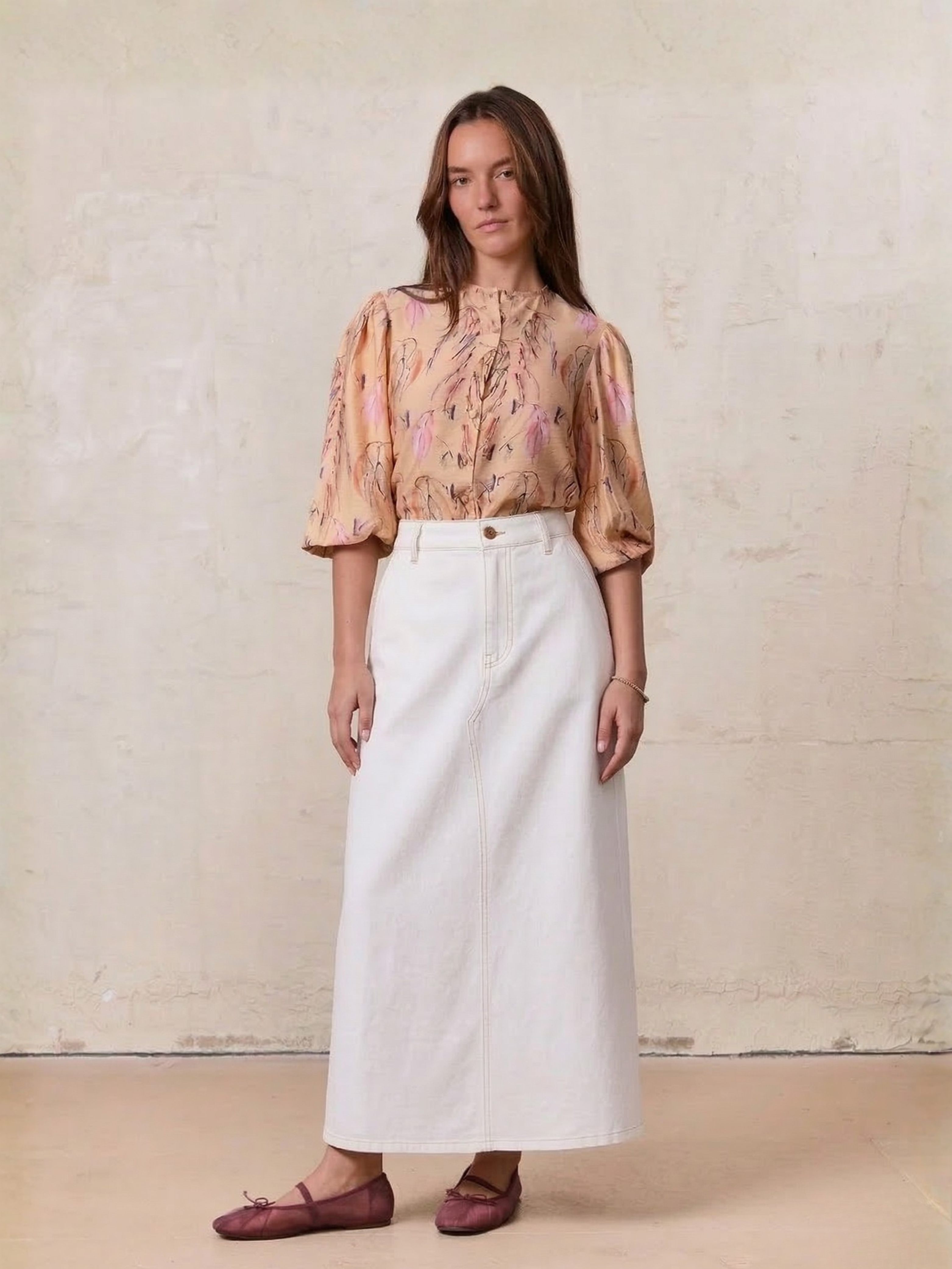 Lightweight A-Line Skirt-Solid White