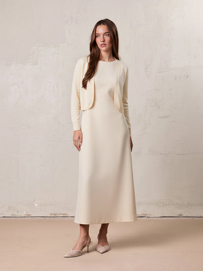 Faux Satin Crew Neck Slip Dress-Champagne