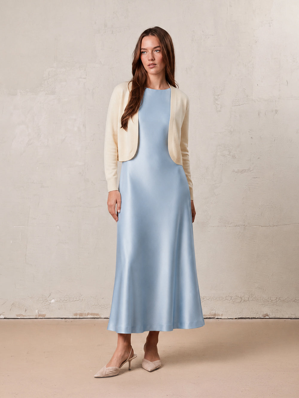 SOLEI Women's Faux Satin Crew Neck Slip Dress Maxi - Size M