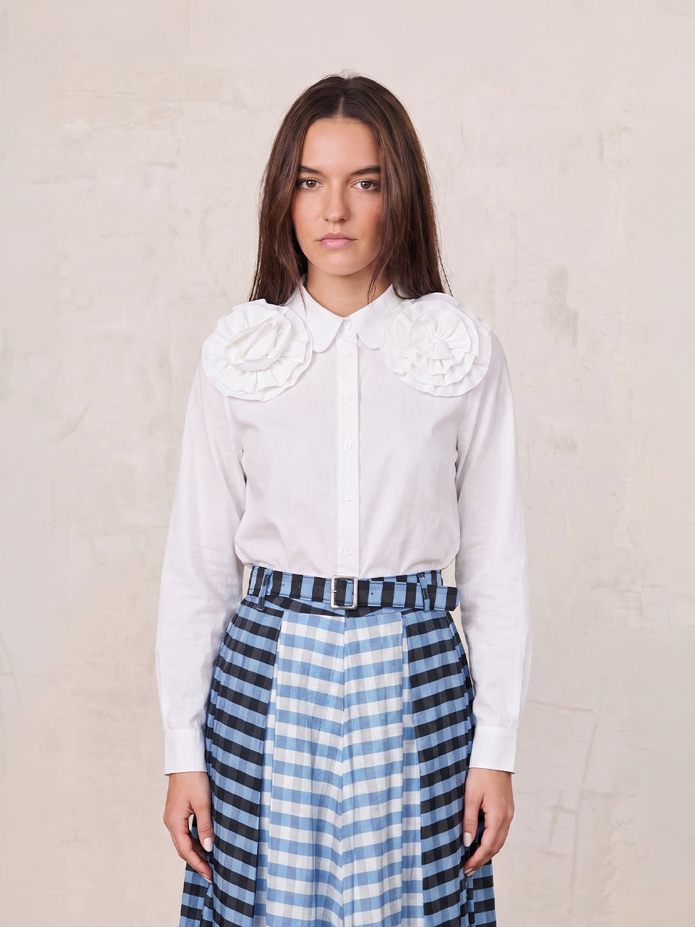 Flower Detail Cotton Blouse-White