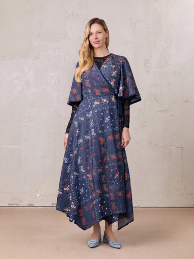 Flutter Sleeve Wrap Dress-Colored Floral
