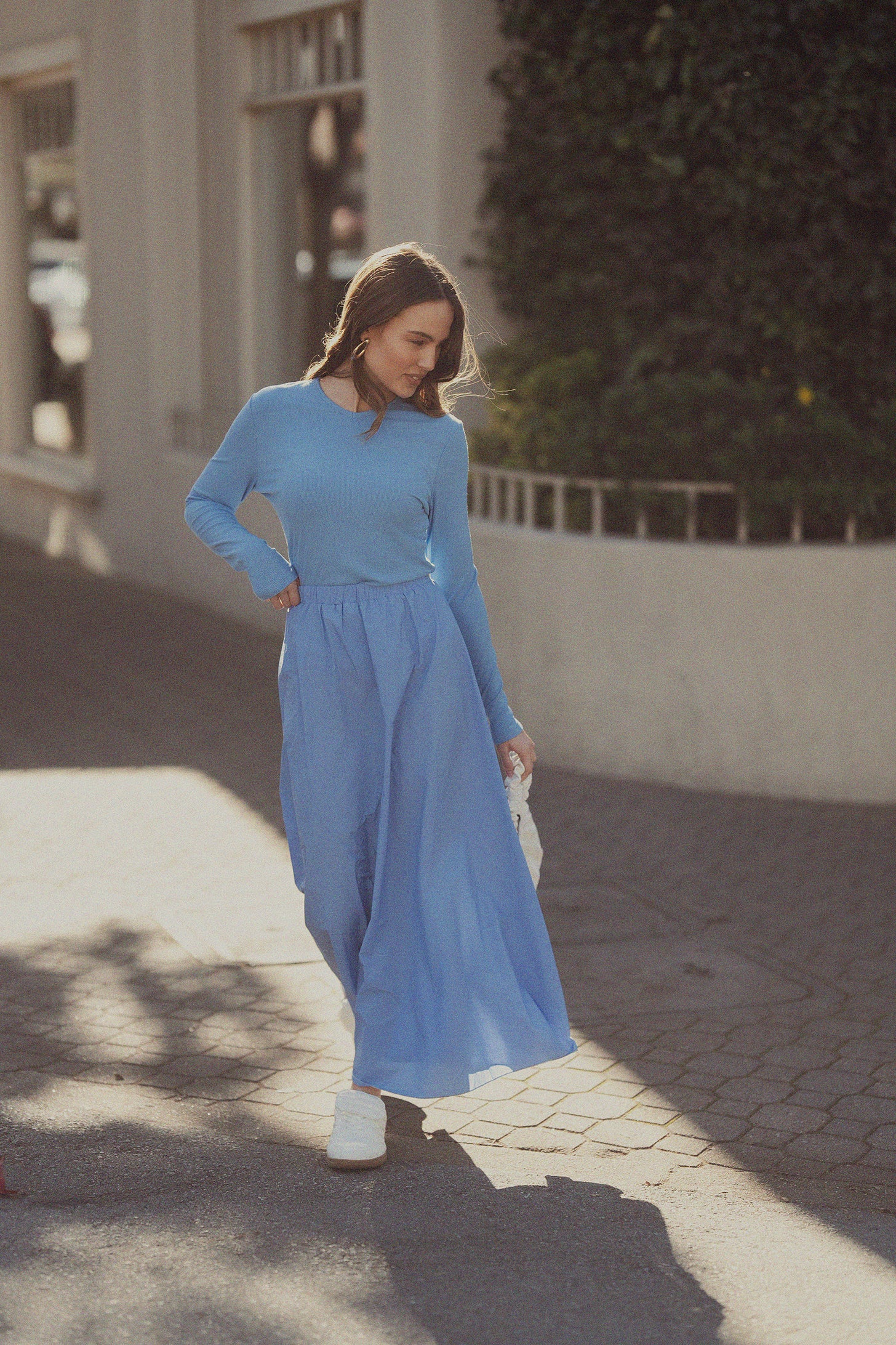 RIBBED HIGH V TEE LS-PERIWINKLE BLUE