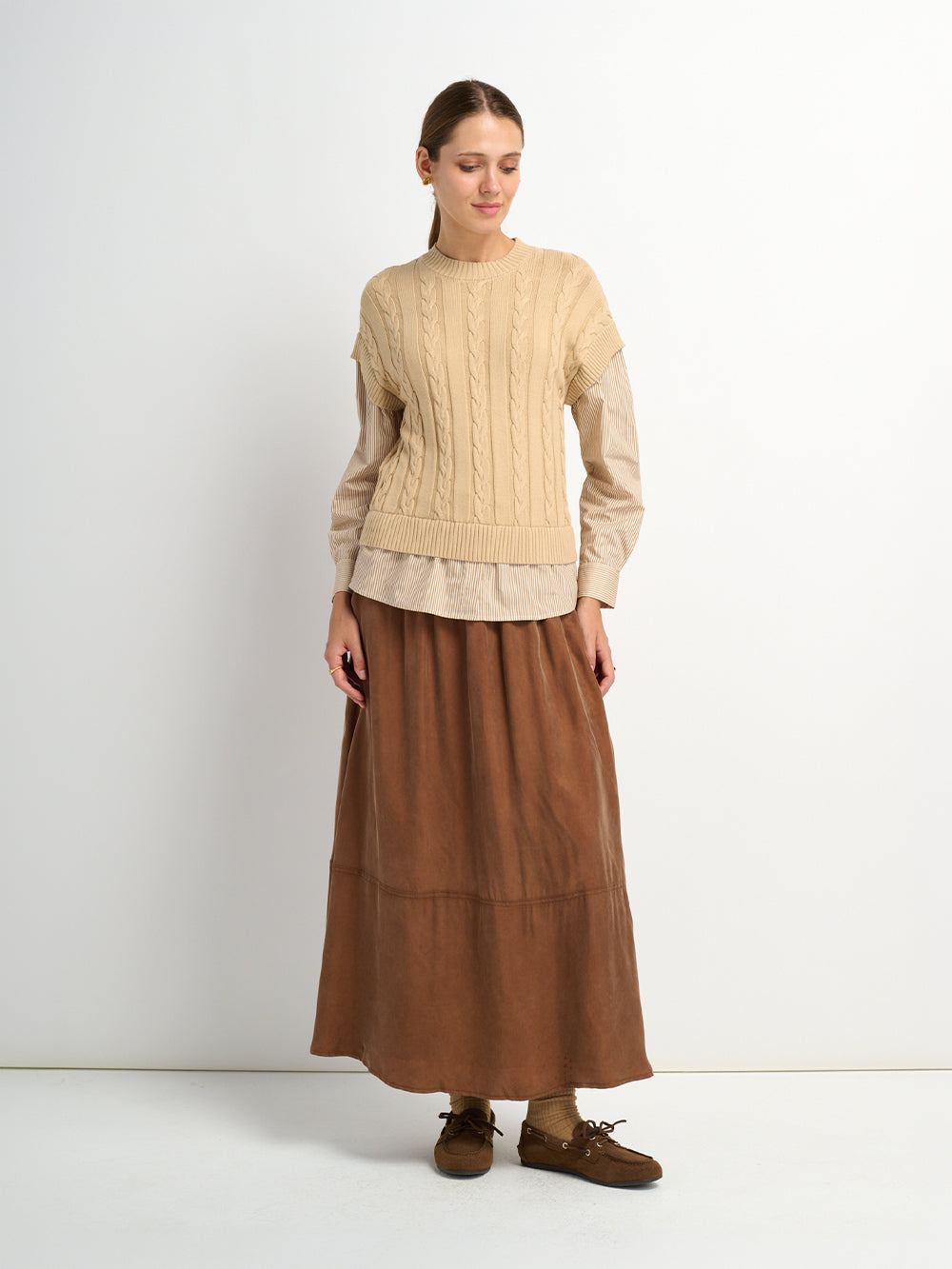 Drawstring Cupro Skirt - Light Brown