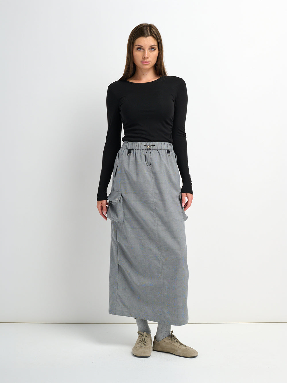 Maxi Cargo Skirt - Black/White Plaid
