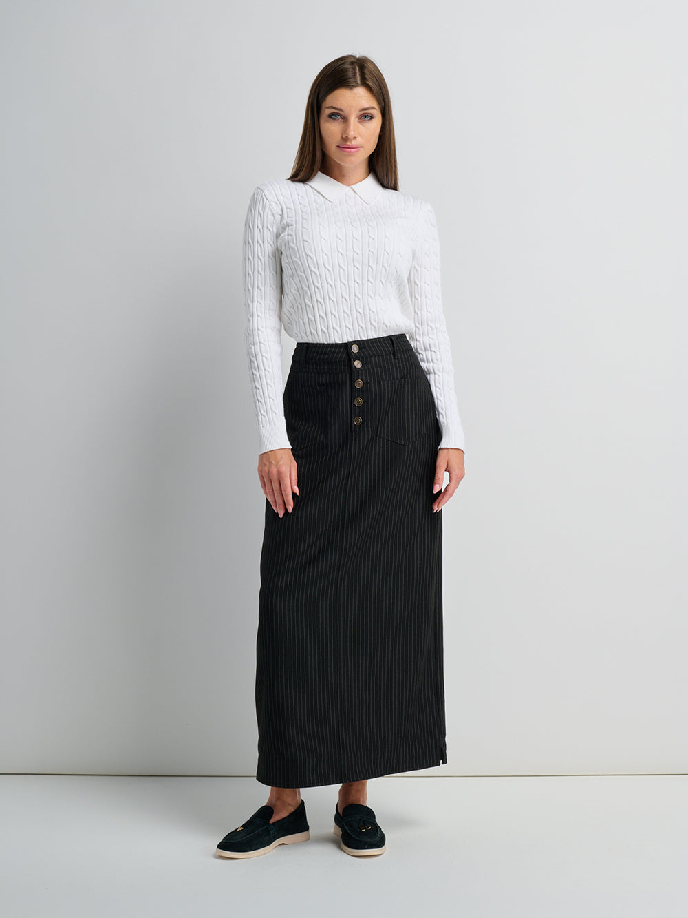Front Pocket Button Skirt - Black