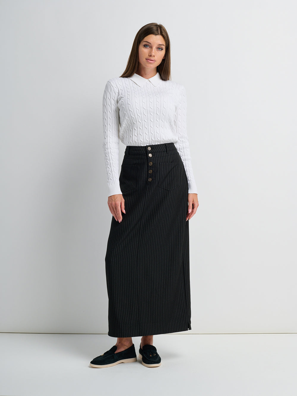 Front Pocket Button Skirt - Black