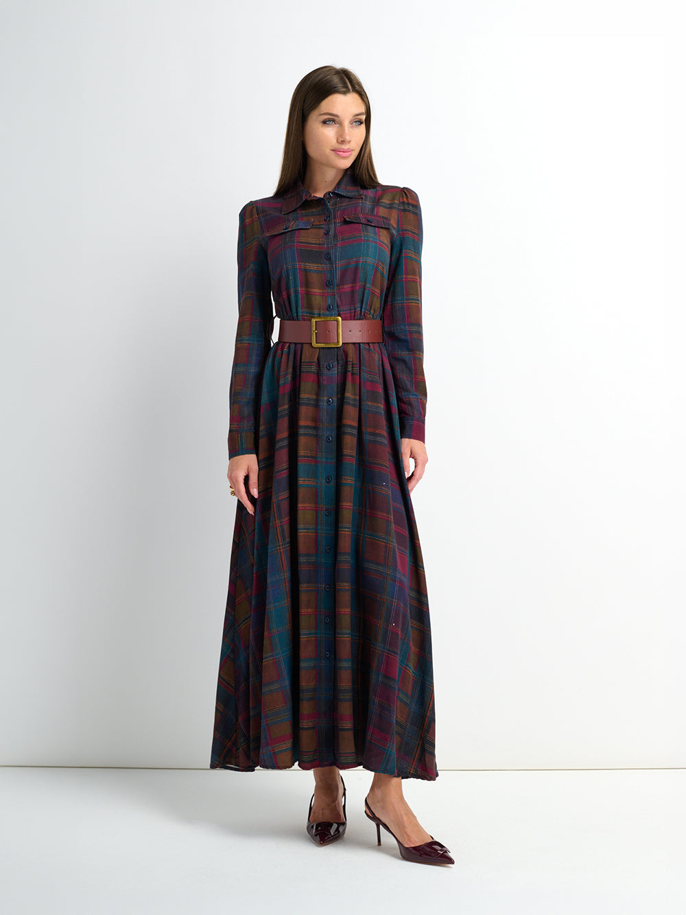 Maxi Plaid Shirt Dress - Multi Color