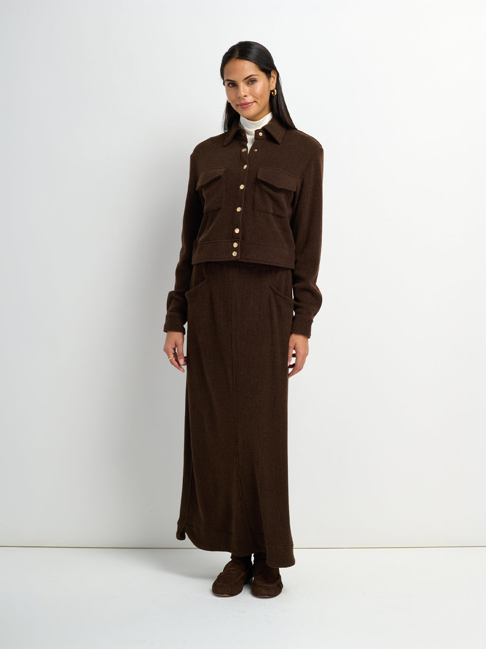 Soft Ribbed Crop Jacket - Dark Brown