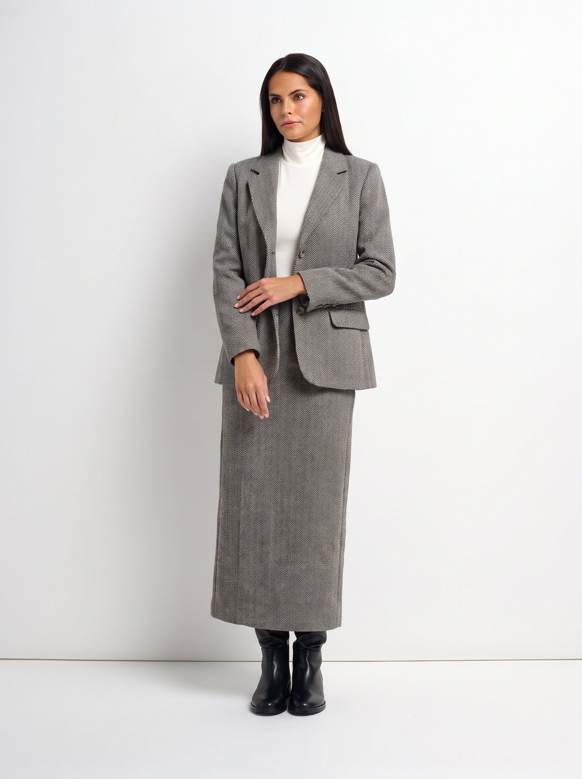 Herringbone Pocket Detail Skirt - Black/White