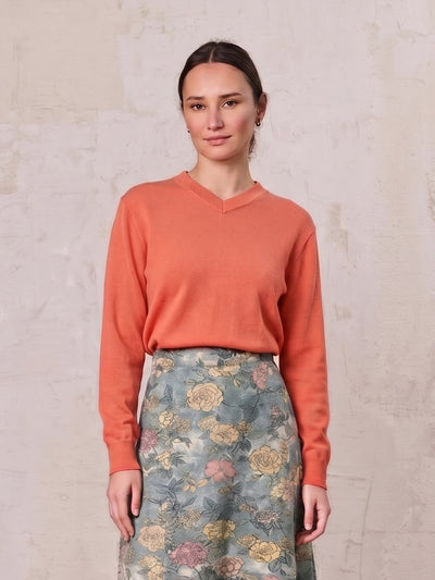 High V Lightweight Sweater-Coral