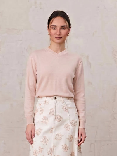 High V Lightweight Sweater-Heathered Peach