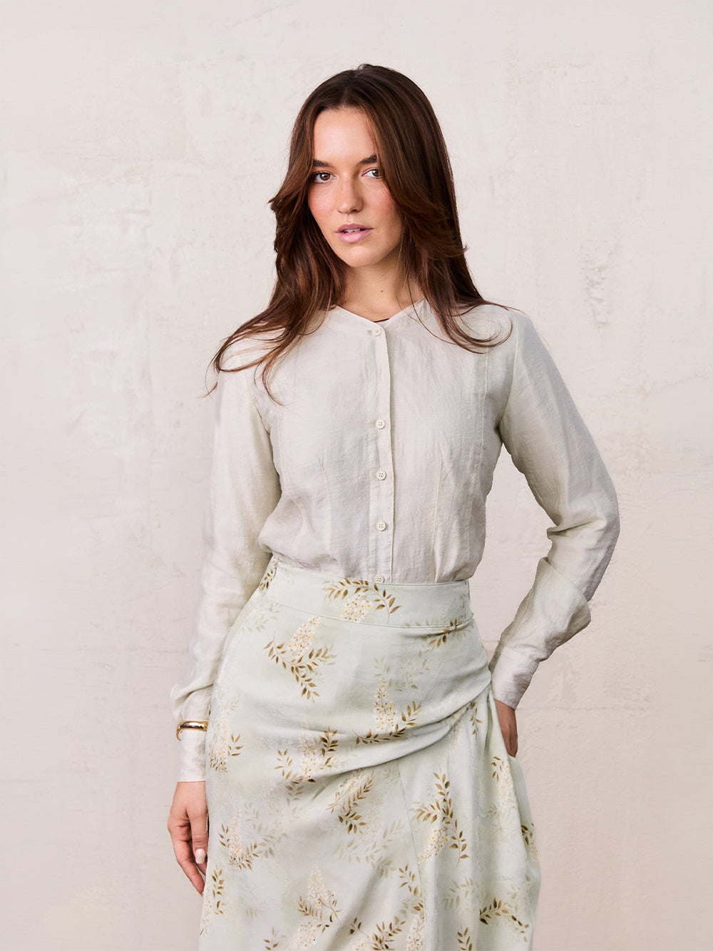 High V Neck Blouse-Mint