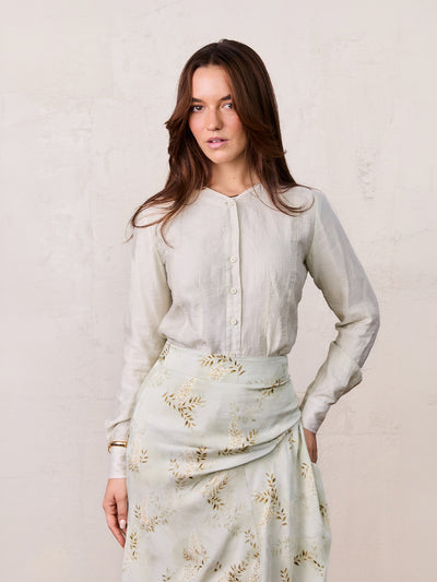 High V Neck Blouse-Mint