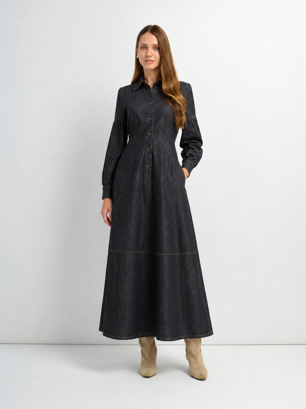 High Waisted Denim Dress