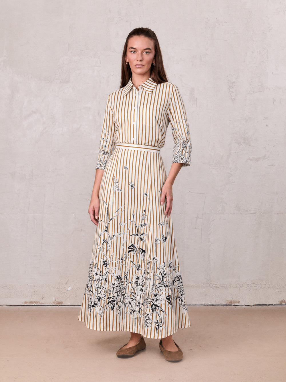 High Waisted Printed Skirt-Brown/Cream Stripe