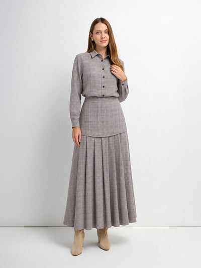 Houndstooth Pleat bottom Skirt-Black/White
