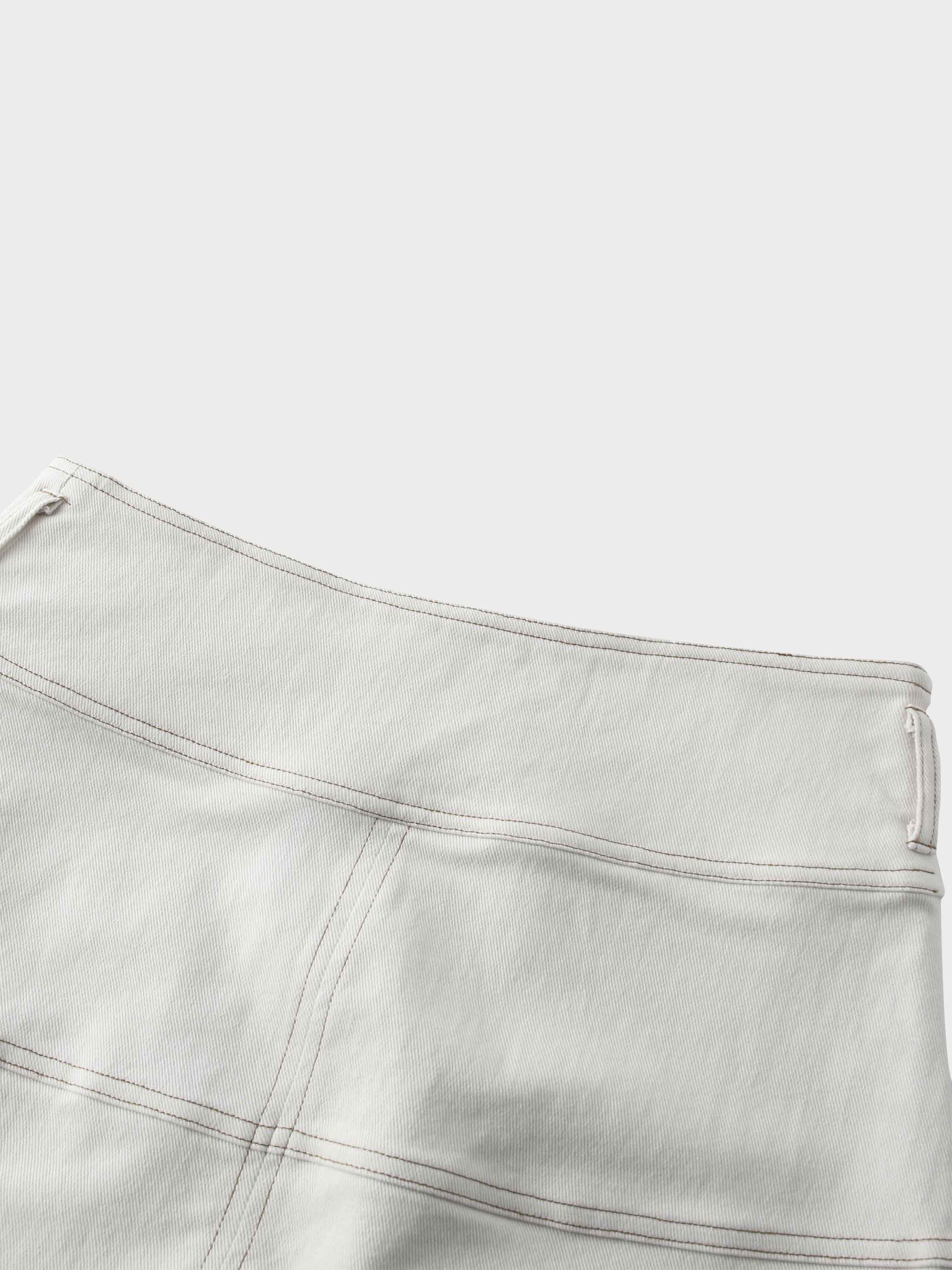 Stitched Tiered Belted Denim Skirt-Cream