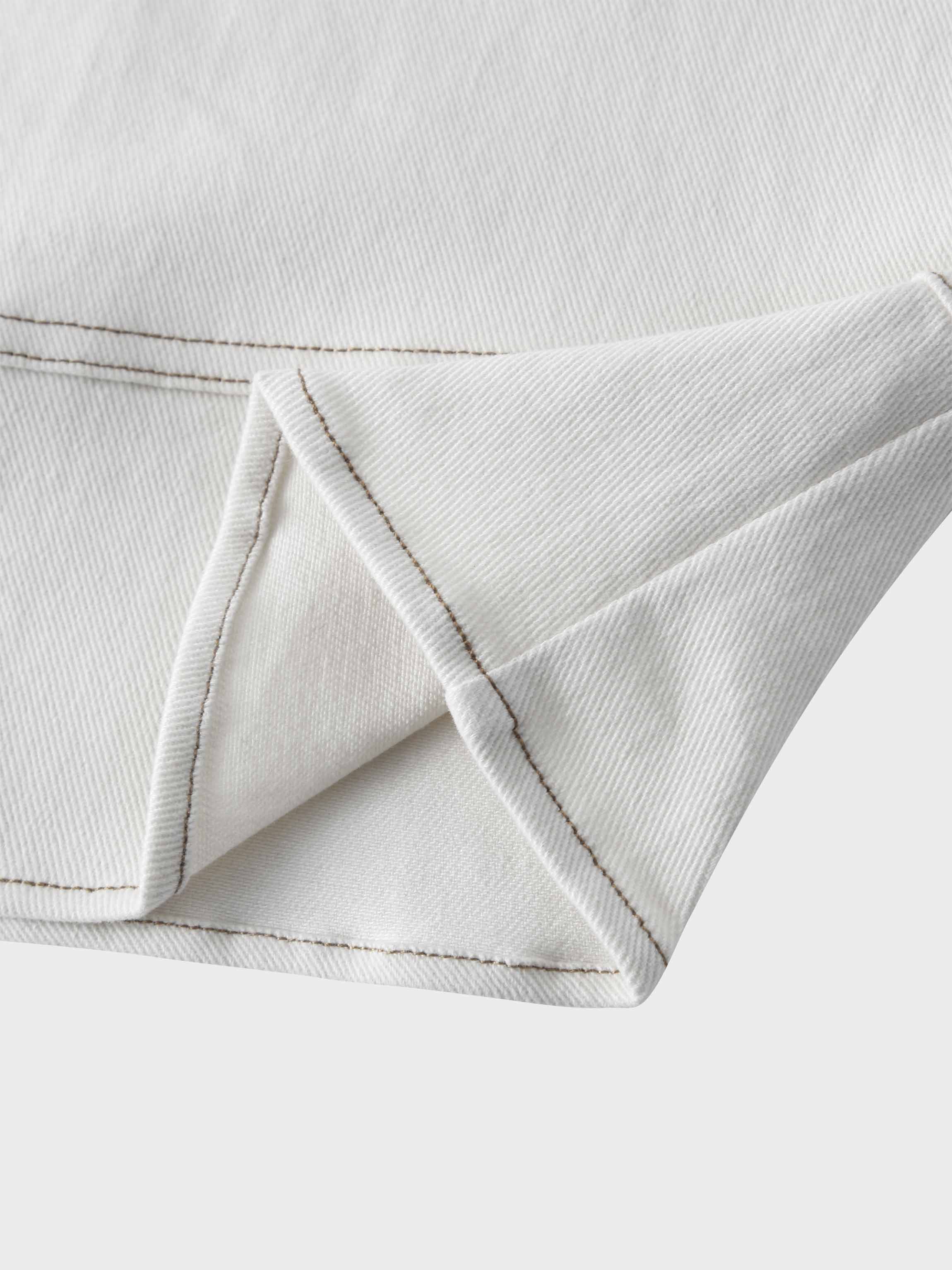 Stitched Tiered Belted Denim Skirt-Cream