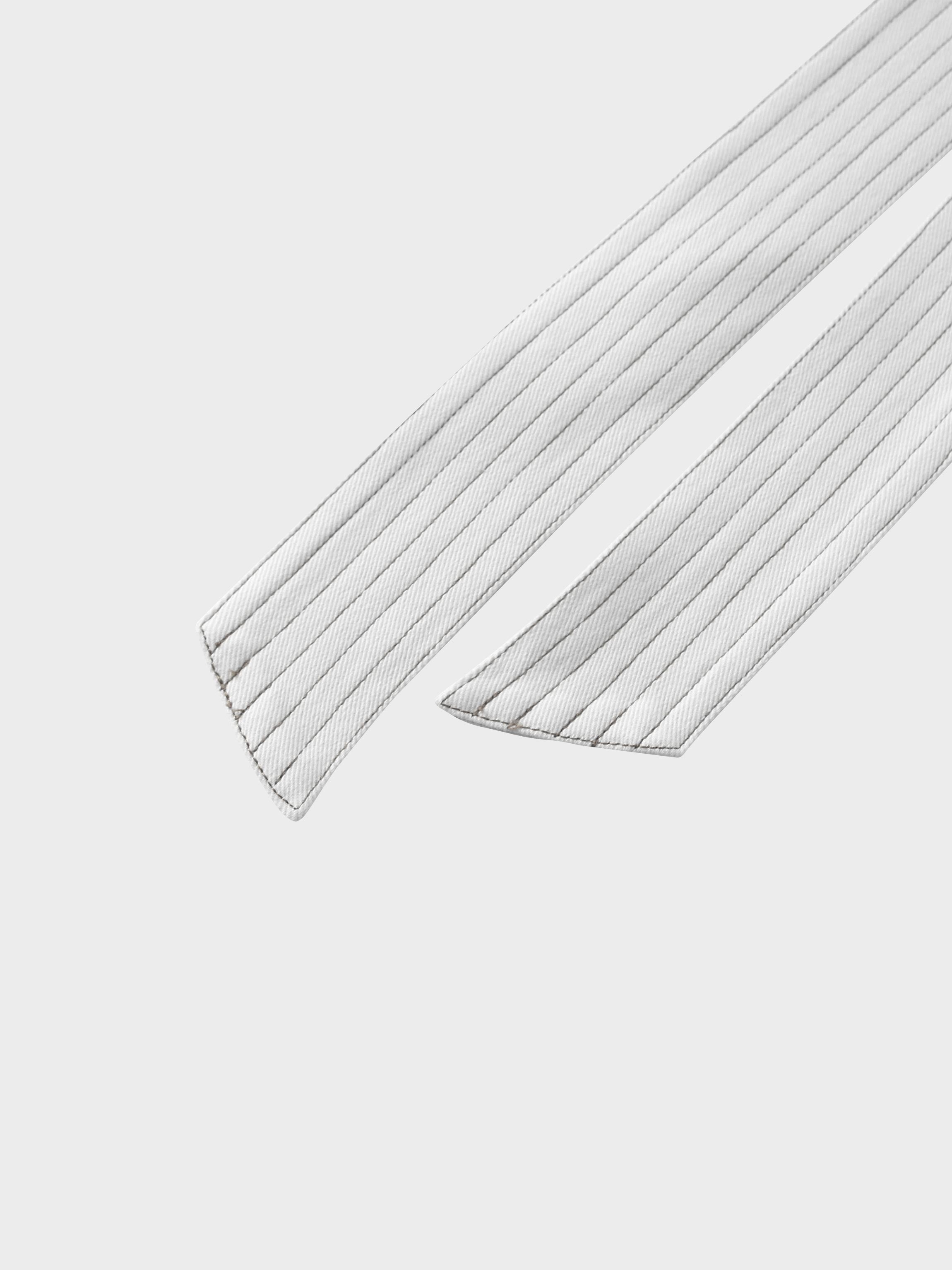 Stitched Tiered Belted Denim Skirt-Cream