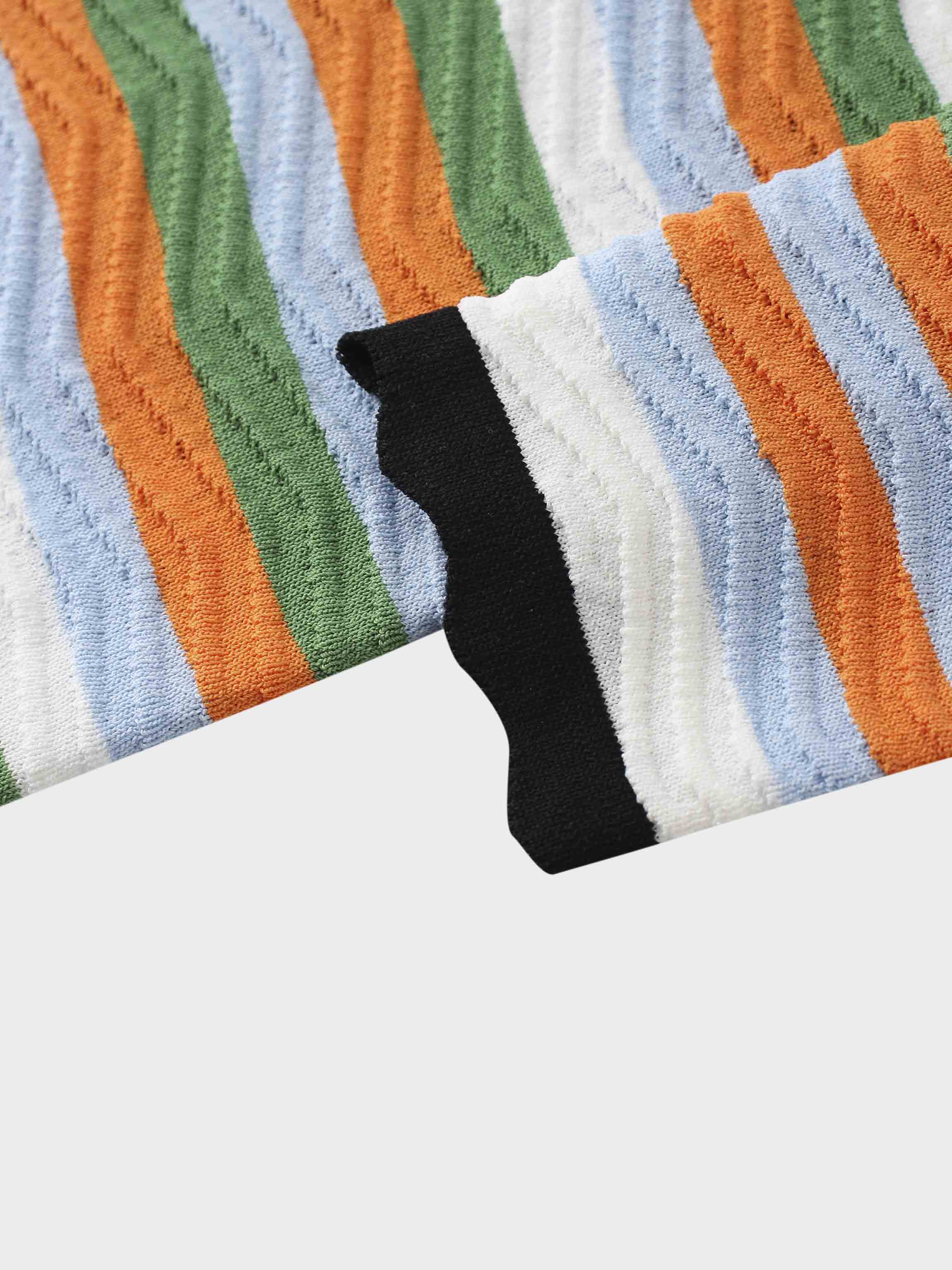 Scallop Edge Collar Sweater-Blue/Orange Stripes