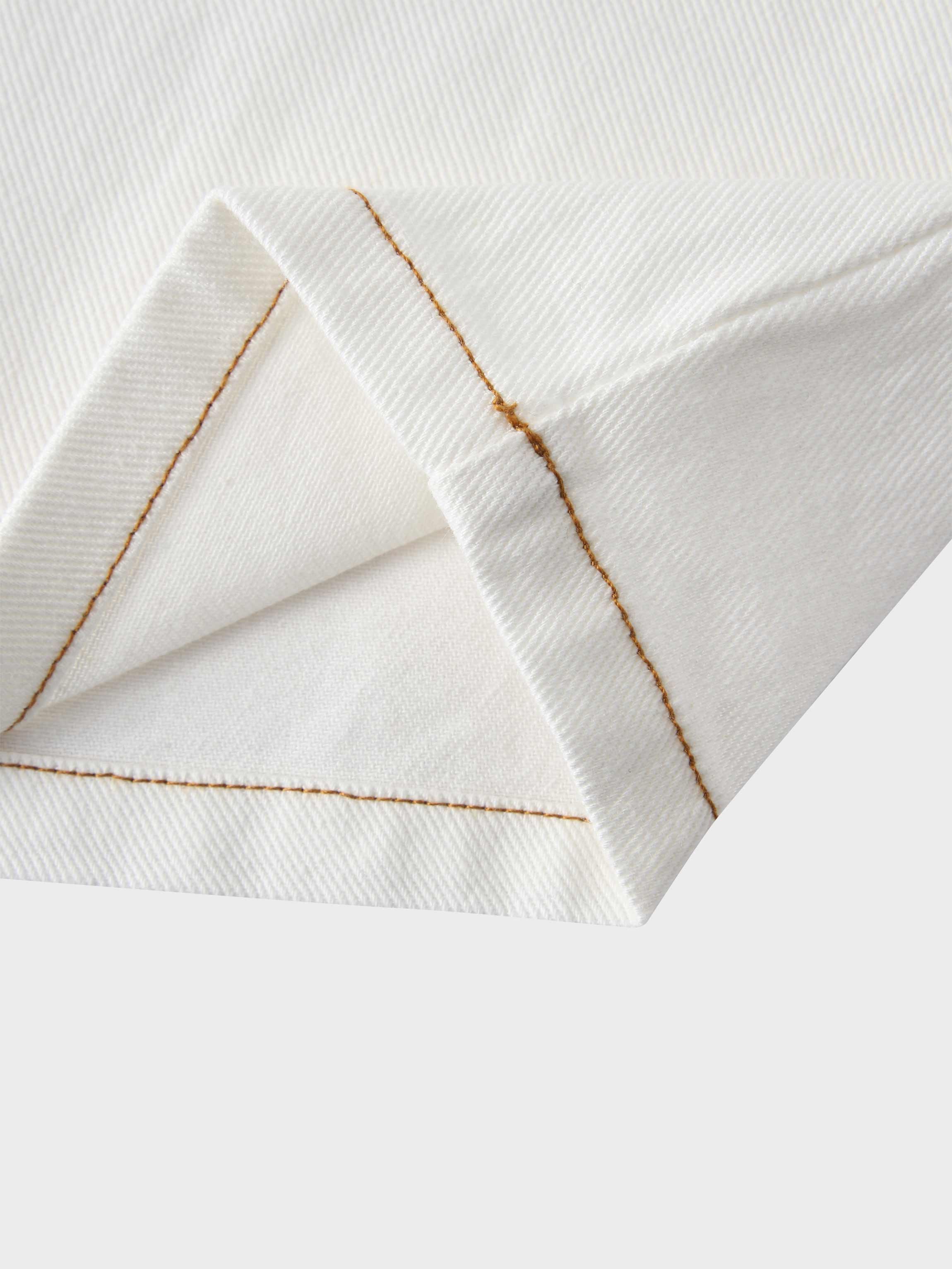 Leather Trim Denim Skirt-White