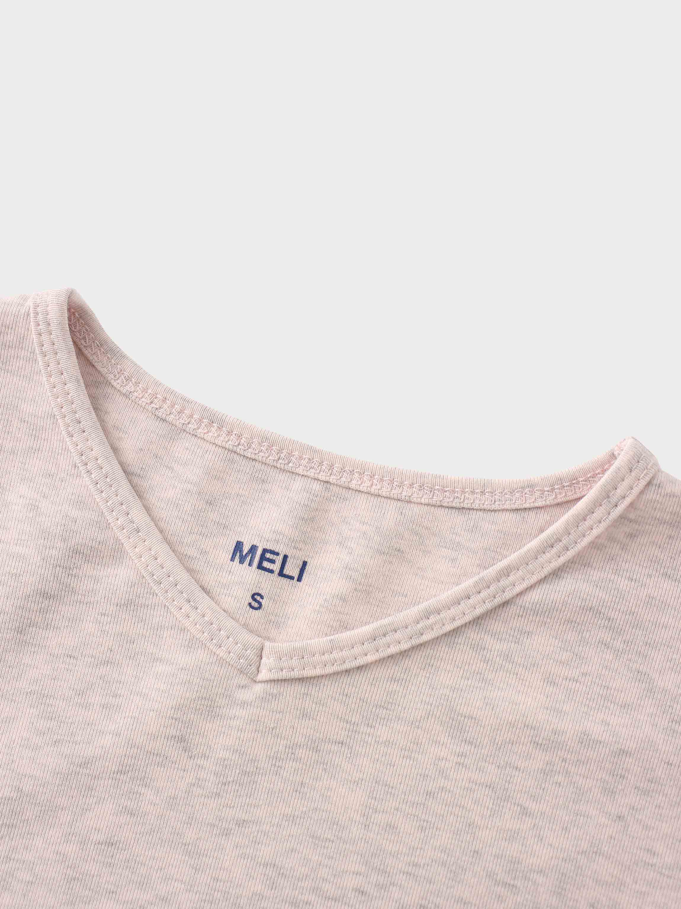 Basic High V Tee Long Sleeve-Heathered Pink/Grey