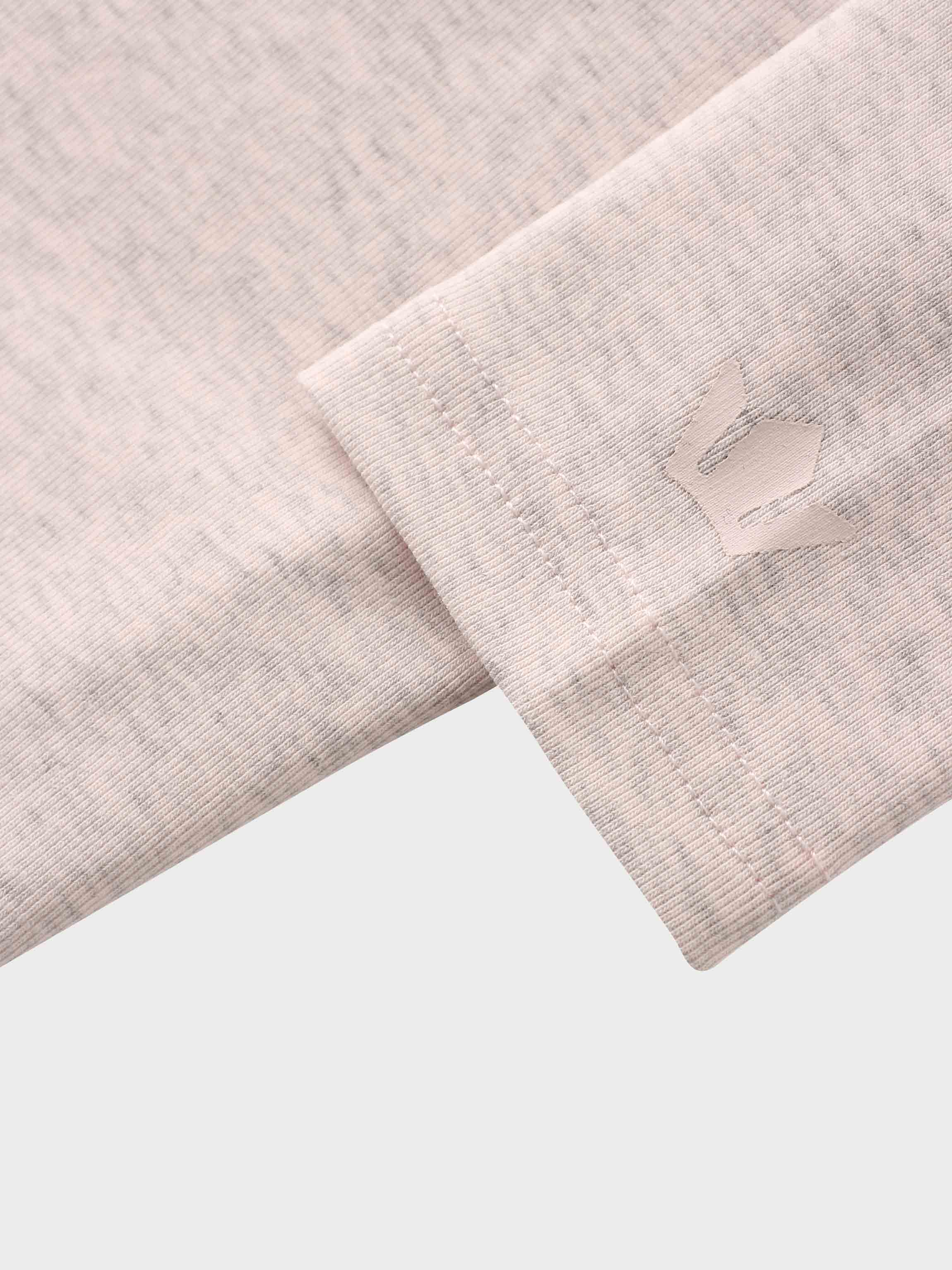 Basic High V Tee Long Sleeve-Heathered Pink/Grey