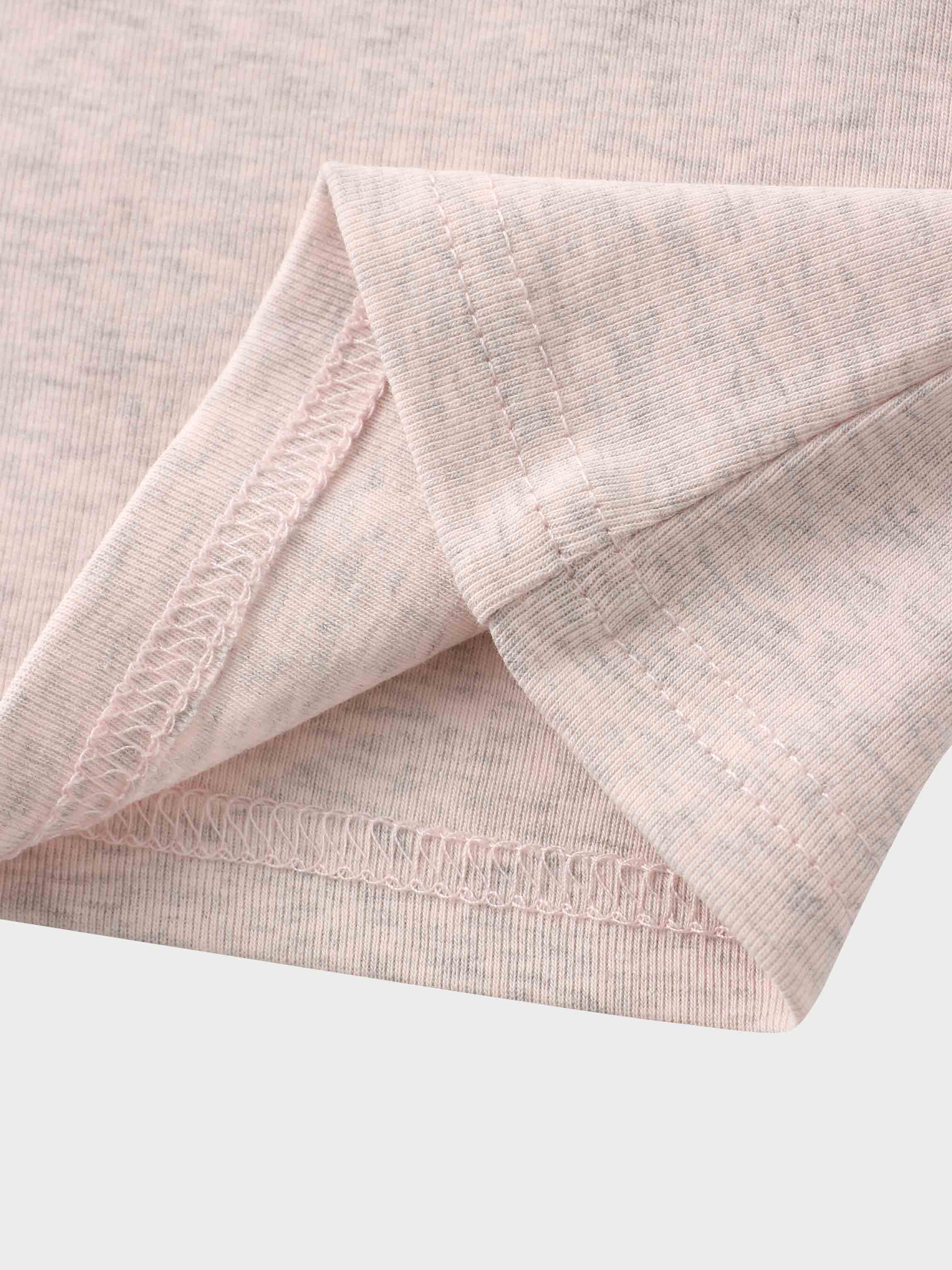 Basic High V Tee Long Sleeve-Heathered Pink/Grey